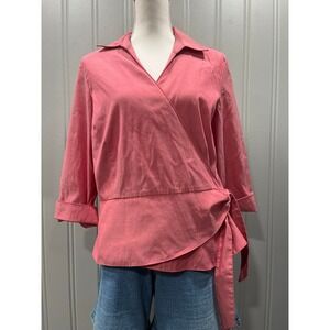 Coldwater Creek Pink Wrap Style Blouse Shirt‎ 3/4 Sleeve Tie Waist